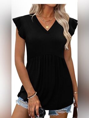 WIHOLL Womens Summer Tops 2026 Babydoll Shirts Ruffle Sleeve Spring Outfits Dres